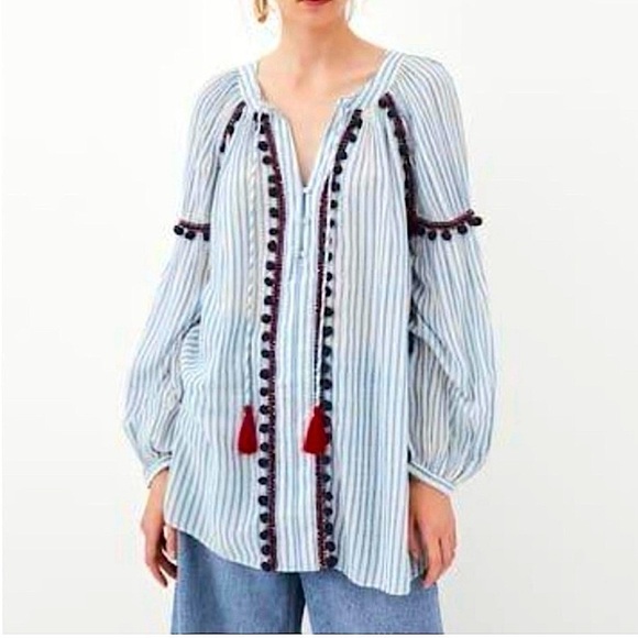 ZARA Bohemian Striped Blouse - Picture 3 of 5